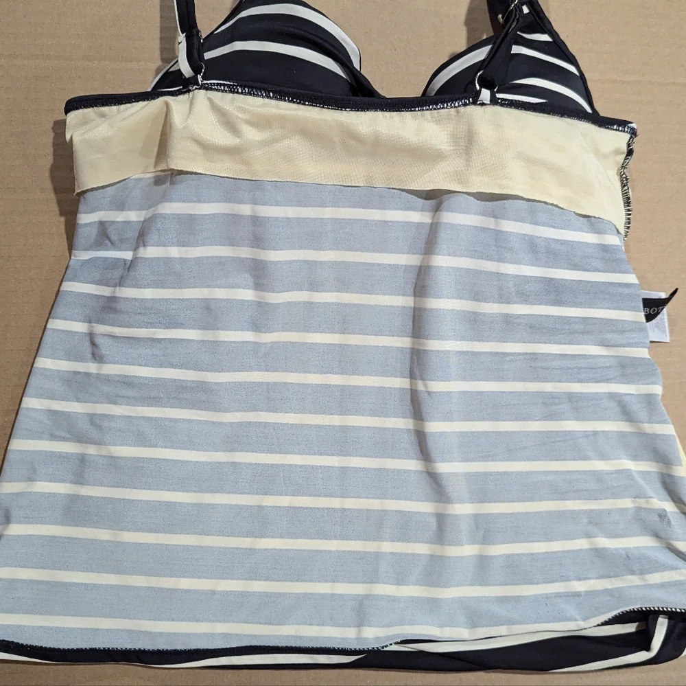 Talbots Tankini Swim Top Black & White Stripe Underwire Size 16 *see description